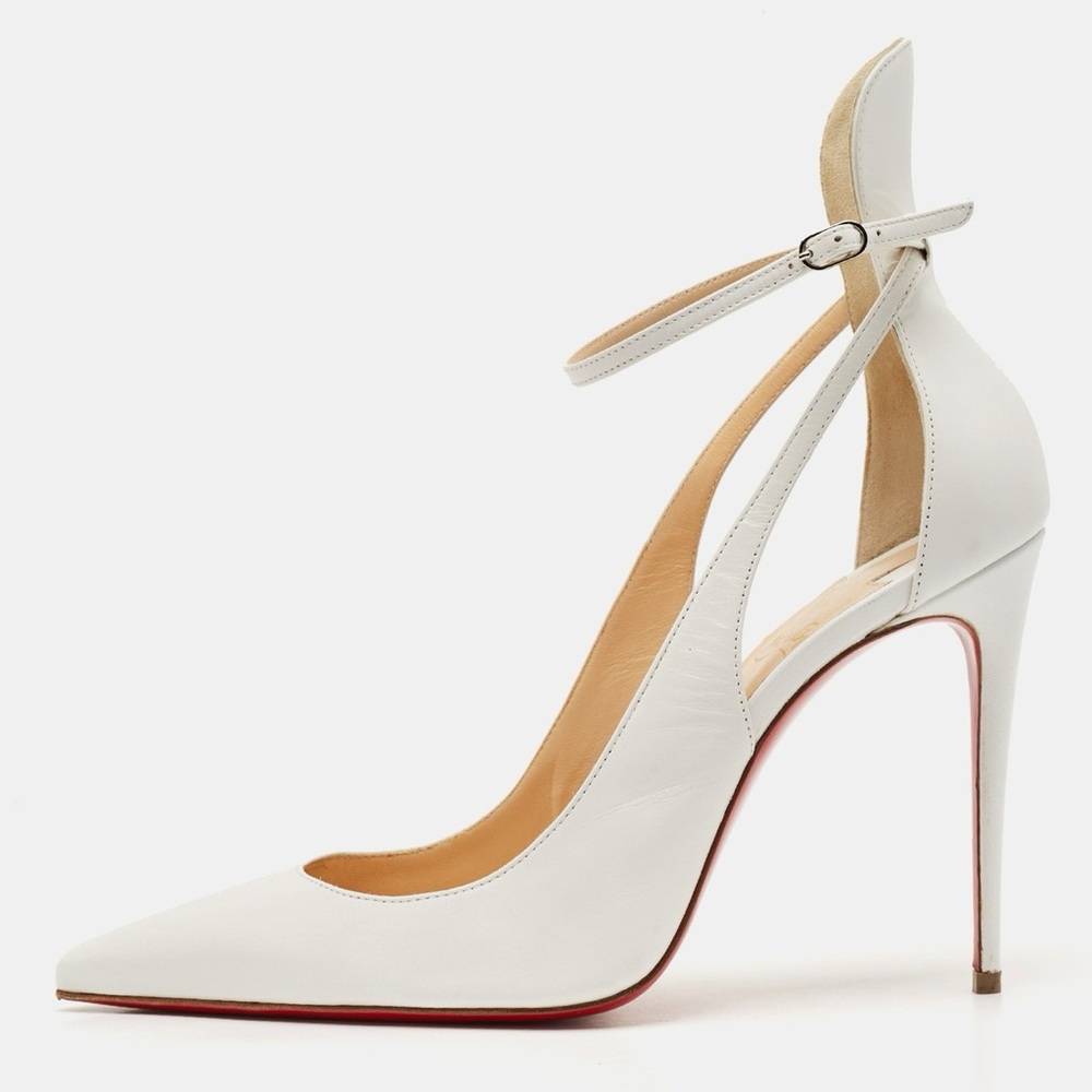 White Pointed-Toe Ankle-Strap Stiletto Pump - Picture 6 of 6